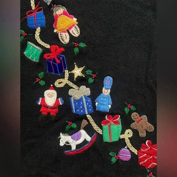 BASIC EDITIONS Christmas pullover sweater Santa toys bright women’s sz M vintage - Picture 6 of 10